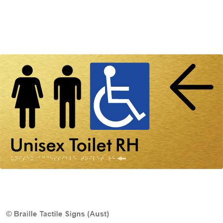 Braille Sign Unisex Accessible Toilet RH w/ Large Arrow - Braille Tactile Signs (Aust) - BTS11RHn->L-aliG - Fully Custom Signs - Fast Shipping - High Quality - Australian Made & Owned