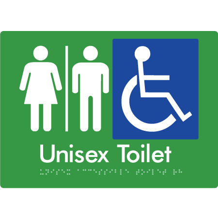 Braille Sign Unisex Accessible Toilet with Airlock - Braille Tactile Signs Aust. - BTS210-AL-grn - Custom Signs - Fast Shipping - High Quality - Australian Made & Owned