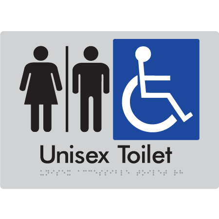 Braille Sign Unisex Accessible Toilet with Airlock - Braille Tactile Signs Aust. - BTS210-AL-slv - Custom Signs - Fast Shipping - High Quality - Australian Made & Owned