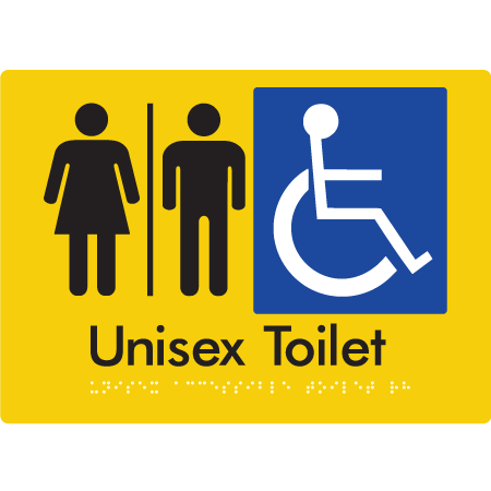 Braille Sign Unisex Accessible Toilet with Airlock - Braille Tactile Signs Aust. - BTS210-AL-yel - Custom Signs - Fast Shipping - High Quality - Australian Made & Owned