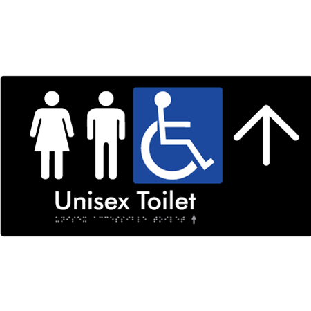 Braille Sign Unisex Accessible Toilet with Arrow - Braille Tactile Signs Aust. - BTS210->U-blk - Custom Signs - Fast Shipping - High Quality - Australian Made & Owned