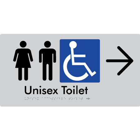 Braille Sign Unisex Accessible Toilet with Arrow - Braille Tactile Signs Aust. - BTS210->R-slv - Custom Signs - Fast Shipping - High Quality - Australian Made & Owned