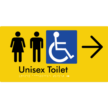Braille Sign Unisex Accessible Toilet with Arrow - Braille Tactile Signs Aust. - BTS210->R-yel - Custom Signs - Fast Shipping - High Quality - Australian Made & Owned