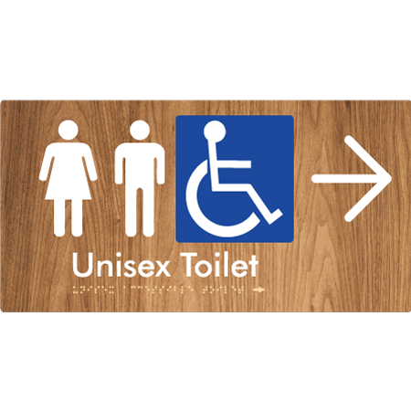 Braille Sign Unisex Accessible Toilet with Arrow - Braille Tactile Signs Aust. - BTS210->R-wdg - Custom Signs - Fast Shipping - High Quality - Australian Made & Owned