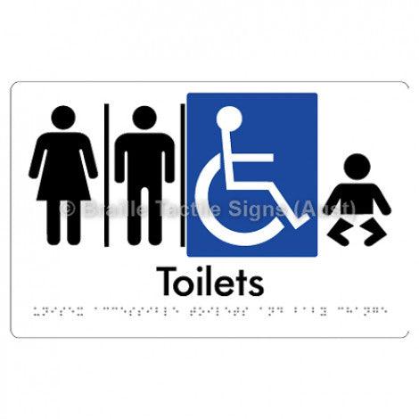 Braille Sign Unisex Accessible Toilets & Baby Change w/ Air Lock x 2 - Braille Tactile Signs (Aust) - BTS207-AL-AL-wht - Fully Custom Signs - Fast Shipping - High Quality - Australian Made & Owned