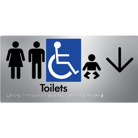 Braille Sign Unisex Accessible Toilets & Baby Change w/ Large Arrow - Braille Tactile Signs Aust. - BTS207->D-aliS - Custom Signs - Fast Shipping - High Quality - Australian Made & Owned