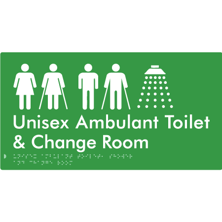 Braille Sign Unisex Ambulant Toilet & Change Room - Braille Tactile Signs Aust. - BTS415-grn - Custom Signs - Fast Shipping - High Quality - Australian Made & Owned