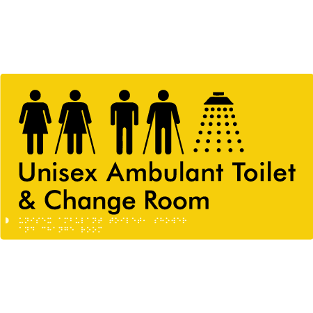 Braille Sign Unisex Ambulant Toilet & Change Room - Braille Tactile Signs Aust. - BTS415-yel - Custom Signs - Fast Shipping - High Quality - Australian Made & Owned