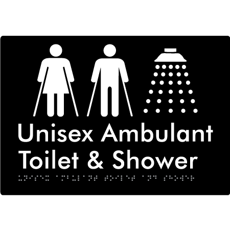 Braille Sign Unisex Ambulant Toilet & Shower - Braille Tactile Signs Aust. - BTS232-blk - Custom Signs - Fast Shipping - High Quality - Australian Made & Owned