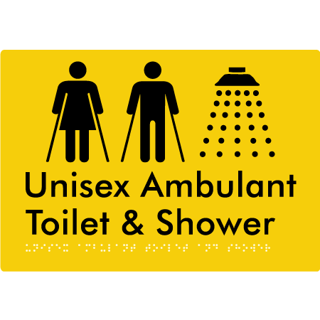 Braille Sign Unisex Ambulant Toilet & Shower - Braille Tactile Signs Aust. - BTS232-yel - Custom Signs - Fast Shipping - High Quality - Australian Made & Owned