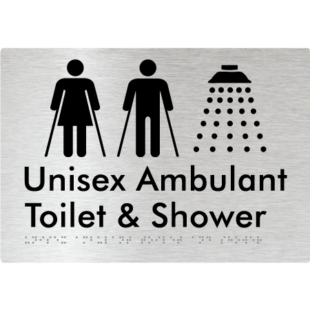 Braille Sign Unisex Ambulant Toilet & Shower - Braille Tactile Signs Aust. - BTS232-aliB - Custom Signs - Fast Shipping - High Quality - Australian Made & Owned