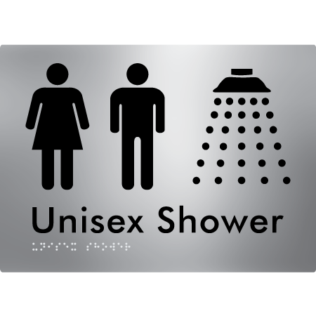 Braille Sign Unisex Shower - Braille Tactile Signs Aust. - BTS08n-aliS - Custom Signs - Fast Shipping - High Quality - Australian Made & Owned
