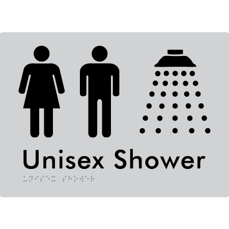 Braille Sign Unisex Shower - Braille Tactile Signs Aust. - BTS08n-slv - Custom Signs - Fast Shipping - High Quality - Australian Made & Owned