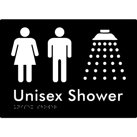 Braille Sign Unisex Shower - Braille Tactile Signs Aust. - BTS08n-blk - Custom Signs - Fast Shipping - High Quality - Australian Made & Owned