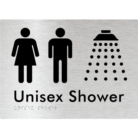 Braille Sign Unisex Shower - Braille Tactile Signs Aust. - BTS08n-aliB - Custom Signs - Fast Shipping - High Quality - Australian Made & Owned