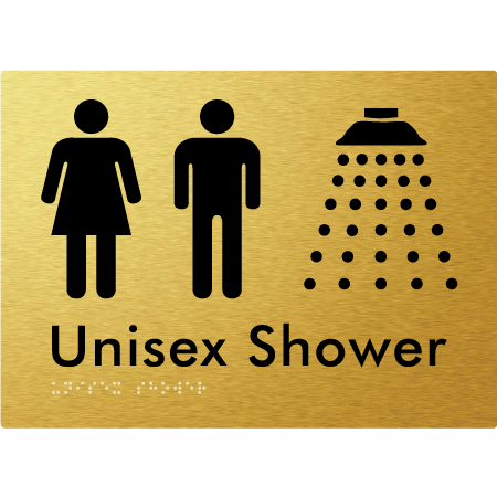 Braille Sign Unisex Shower - Braille Tactile Signs Aust. - BTS08n-aliG - Custom Signs - Fast Shipping - High Quality - Australian Made & Owned