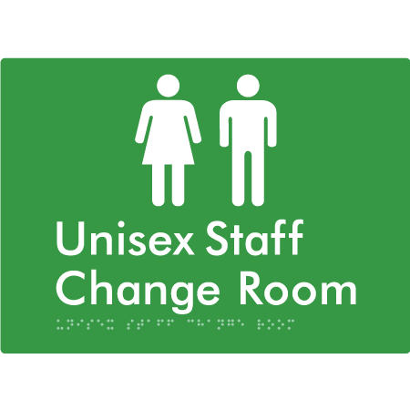 Braille Sign Unisex Staff Change Room - Braille Tactile Signs Aust. - BTS344-grn - Custom Signs - Fast Shipping - High Quality - Australian Made & Owned