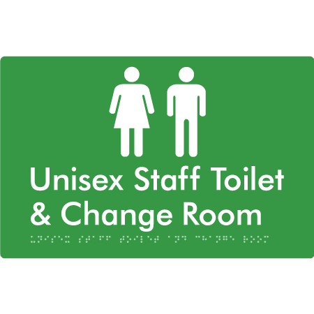 Braille Sign Unisex Staff Toilet & Change Room - Braille Tactile Signs Aust. - BTS388-grn - Custom Signs - Fast Shipping - High Quality - Australian Made & Owned