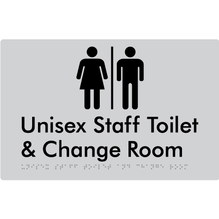 Braille Sign Unisex Staff Toilet & Change Room with Air Lock - Braille Tactile Signs Aust. - BTS388-AL-slv - Custom Signs - Fast Shipping - High Quality - Australian Made & Owned