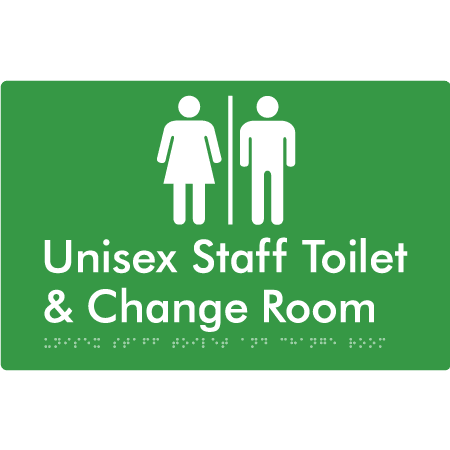 Braille Sign Unisex Staff Toilet & Change Room with Air Lock - Braille Tactile Signs Aust. - BTS388-AL-grn - Custom Signs - Fast Shipping - High Quality - Australian Made & Owned