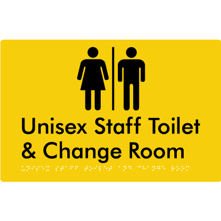 Braille Sign Unisex Staff Toilet & Change Room with Air Lock - Braille Tactile Signs Aust. - BTS388-AL-yel - Custom Signs - Fast Shipping - High Quality - Australian Made & Owned