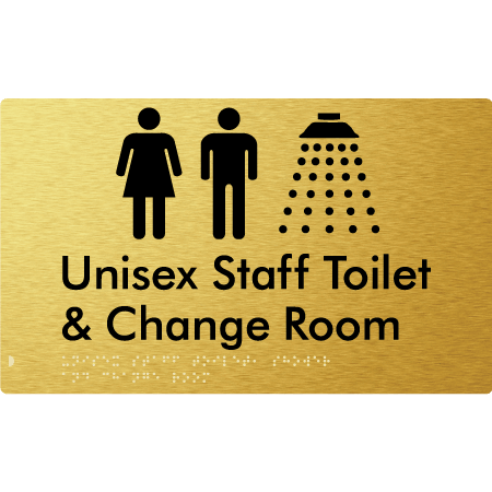 Braille Sign Unisex Staff Toilet, Shower & Change Room - Braille Tactile Signs Aust. - BTS389-aliG - Custom Signs - Fast Shipping - High Quality - Australian Made & Owned