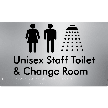 Braille Sign Unisex Staff Toilet, Shower & Change Room - Braille Tactile Signs Aust. - BTS389-aliS - Custom Signs - Fast Shipping - High Quality - Australian Made & Owned
