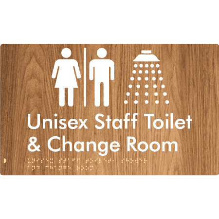 Braille Sign Unisex Staff Toilet, Shower & Change Room with Air Lock - Braille Tactile Signs Aust. - BTS389-AL-wdg - Custom Signs - Fast Shipping - High Quality - Australian Made & Owned