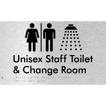 Braille Sign Unisex Staff Toilet, Shower & Change Room with Air Lock - Braille Tactile Signs Aust. - BTS389-AL-aliB - Custom Signs - Fast Shipping - High Quality - Australian Made & Owned