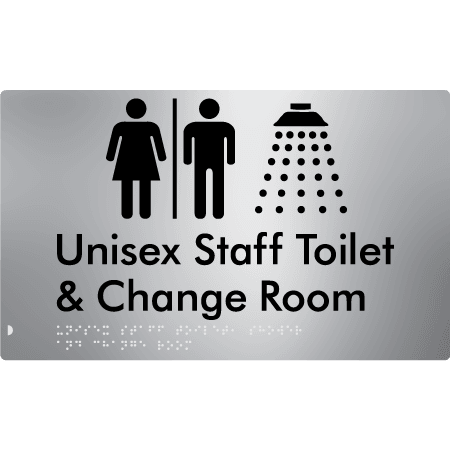 Braille Sign Unisex Staff Toilet, Shower & Change Room with Air Lock - Braille Tactile Signs Aust. - BTS389-AL-aliS - Custom Signs - Fast Shipping - High Quality - Australian Made & Owned