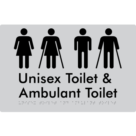 Braille Sign Unisex Toilet & Ambulant Toilet - Braille Tactile Signs Aust. - BTS404-slv - Custom Signs - Fast Shipping - High Quality - Australian Made & Owned