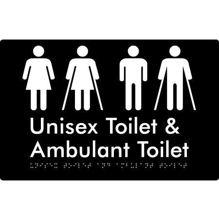 Braille Sign Unisex Toilet & Ambulant Toilet - Braille Tactile Signs Aust. - BTS404-blk - Custom Signs - Fast Shipping - High Quality - Australian Made & Owned