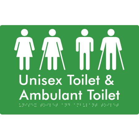 Braille Sign Unisex Toilet & Ambulant Toilet - Braille Tactile Signs Aust. - BTS404-grn - Custom Signs - Fast Shipping - High Quality - Australian Made & Owned