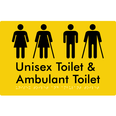 Braille Sign Unisex Toilet & Ambulant Toilet - Braille Tactile Signs Aust. - BTS404-yel - Custom Signs - Fast Shipping - High Quality - Australian Made & Owned