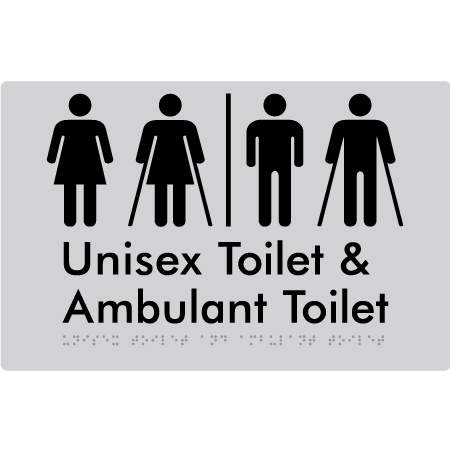 Braille Sign Unisex Toilet & Ambulant Toilet with Air Lock - Braille Tactile Signs Aust. - BTS404-AL-slv - Custom Signs - Fast Shipping - High Quality - Australian Made & Owned
