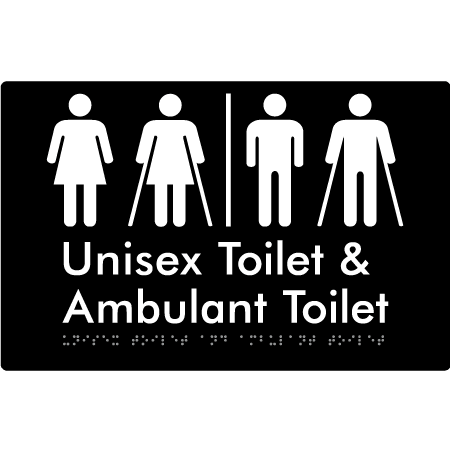 Braille Sign Unisex Toilet & Ambulant Toilet with Air Lock - Braille Tactile Signs Aust. - BTS404-AL-blk - Custom Signs - Fast Shipping - High Quality - Australian Made & Owned