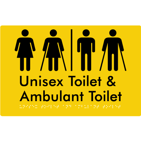 Braille Sign Unisex Toilet & Ambulant Toilet with Air Lock - Braille Tactile Signs Aust. - BTS404-AL-yel - Custom Signs - Fast Shipping - High Quality - Australian Made & Owned