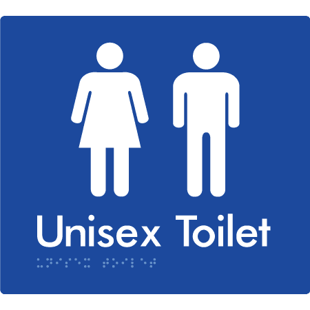 Braille Sign Unisex Toilet - Braille Tactile Signs Aust. - BTS03-blu - Custom Signs - Fast Shipping - High Quality - Australian Made & Owned