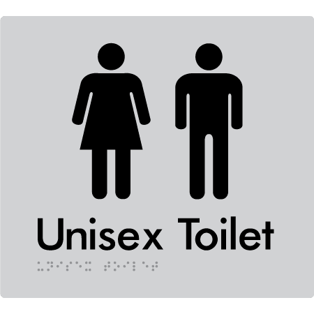 Braille Sign Unisex Toilet - Braille Tactile Signs Aust. - BTS03-slv - Custom Signs - Fast Shipping - High Quality - Australian Made & Owned