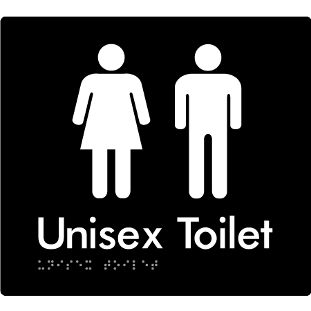 Braille Sign Unisex Toilet - Braille Tactile Signs Aust. - BTS03-blk - Custom Signs - Fast Shipping - High Quality - Australian Made & Owned