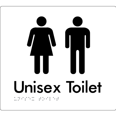 Braille Sign Unisex Toilet - Braille Tactile Signs Aust. - BTS03-wht - Custom Signs - Fast Shipping - High Quality - Australian Made & Owned