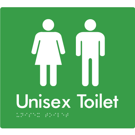 Braille Sign Unisex Toilet - Braille Tactile Signs Aust. - BTS03-grn - Custom Signs - Fast Shipping - High Quality - Australian Made & Owned