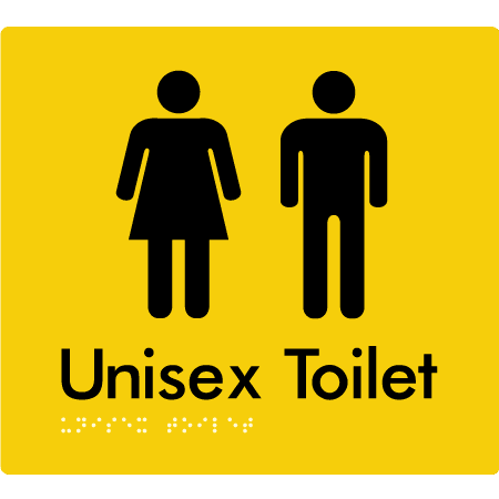 Braille Sign Unisex Toilet - Braille Tactile Signs Aust. - BTS03-yel - Custom Signs - Fast Shipping - High Quality - Australian Made & Owned