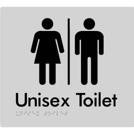 Braille Sign Unisex Toilet with Airlock - Braille Tactile Signs Aust. - BTS03-AL-slv - Custom Signs - Fast Shipping - High Quality - Australian Made & Owned
