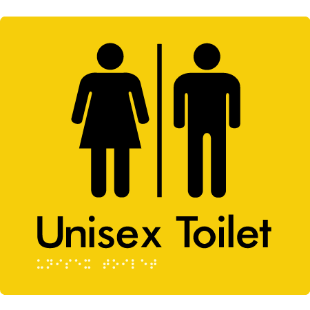 Braille Sign Unisex Toilet with Airlock - Braille Tactile Signs Aust. - BTS03-AL-yel - Custom Signs - Fast Shipping - High Quality - Australian Made & Owned