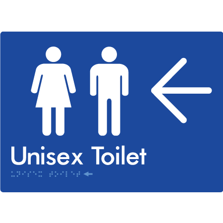 Braille Sign Unisex Toilet with Large Arrow - Braille Tactile Signs Aust. - BTS03->L-blu - Custom Signs - Fast Shipping - High Quality - Australian Made & Owned