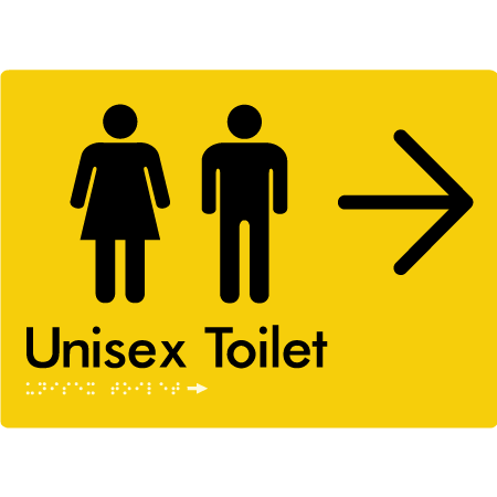 Braille Sign Unisex Toilet with Large Arrow - Braille Tactile Signs Aust. - BTS03->R-yel - Custom Signs - Fast Shipping - High Quality - Australian Made & Owned