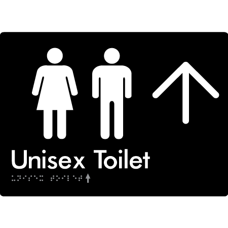 Braille Sign Unisex Toilet with Large Arrow - Braille Tactile Signs Aust. - BTS03->U-blk - Custom Signs - Fast Shipping - High Quality - Australian Made & Owned