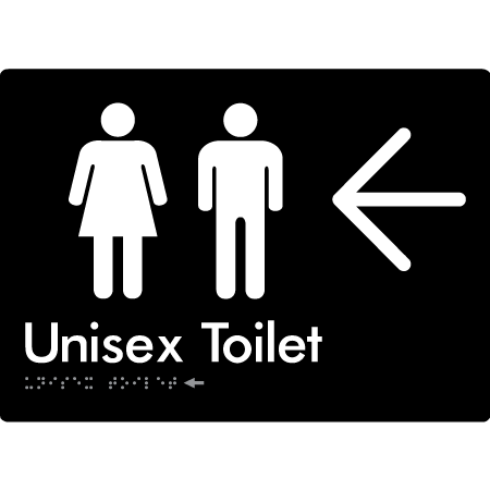 Braille Sign Unisex Toilet with Large Arrow - Braille Tactile Signs Aust. - BTS03->L-blk - Custom Signs - Fast Shipping - High Quality - Australian Made & Owned