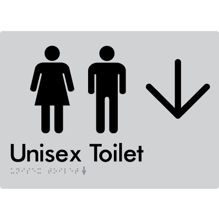Braille Sign Unisex Toilet with Large Arrow - Braille Tactile Signs Aust. - BTS03->D-slv - Custom Signs - Fast Shipping - High Quality - Australian Made & Owned